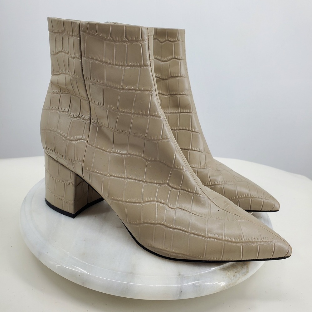 Marc Fisher Faux Alligator Leather Pointed‎ Toe Block Heel Ankle Boots 8.5